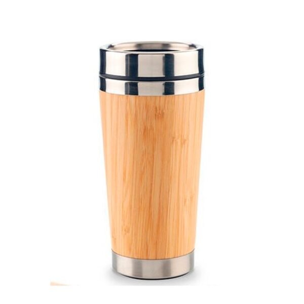 TERMO DE MADERA ACERO INOXIDABLE TAPA PLATEADA 16 OZ" (LTM034)